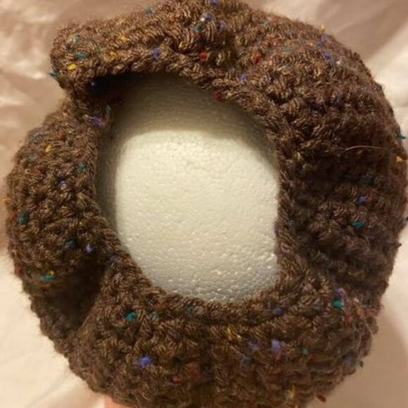 New Handmade Brown and Speckles Messy Bun Beanie - 24" Before Stretch - Picture 3 of 3